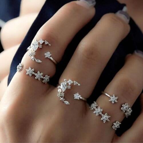 34 Style Starry night shining Vintage Knuckle Rings for Women Boho Geometric Flower Crystal Ring Set Bohemian Finger Jewelry