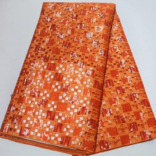 5yards/pc) 2020 newest high quality orange color African handcut organza lace with sequins embroidery for party dress OP141