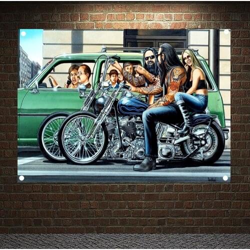 American Sexy Girl Motorcycle Riders Banners Flags Tapestry Wall Decor For Garage Bar Pub Decorative Plate Ride On Painting A1
