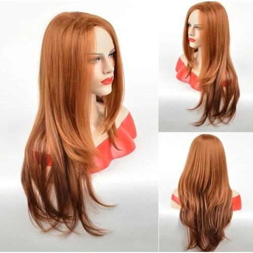 Amir wig Long Straight Wigs with bangs Synthetic Orange Color Womens Wig 24 Inches side Part Hair wig for women