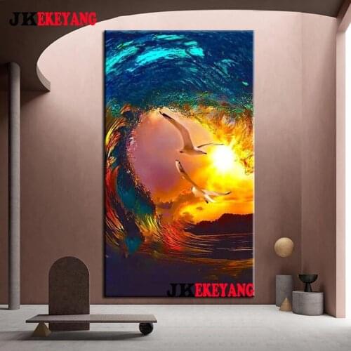 Large 5D Diy diamond painting Sea waves and seagulls Diamond Mosaic Rhinestone Embroidery cross stitch Y4100