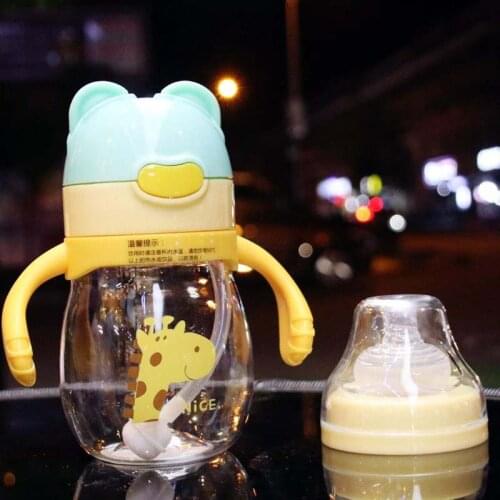 2 Use Toddler Tritan Cute Baby Cup Kids Children Learn Feeding Drinking Water Handle Bottle Training Cup Baby Feeding Cup 320ml