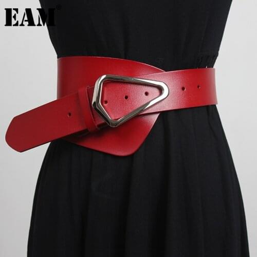 [EAM] Irregular Genuine Leather Wide Multicolor Belt Personality Women New Fashion Tide All-match Spring Autumn 2021 1DD3996