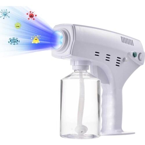 600ml Electric Sanitizer Sprayer Blue Light Nano Spray Gun Usb Cordeless Fogger Machine Hand-held Home Office Disinfection Tool