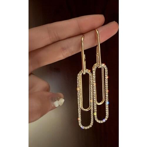 Personality Long Rectangle Crystal Drop Earrings for Women Geometric Shining Rhinestone Earrings Temperament Jewelry