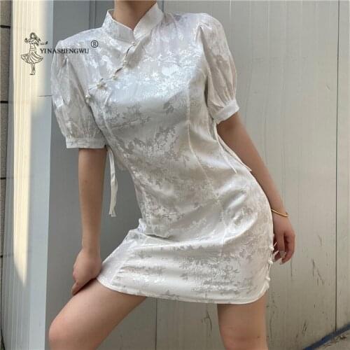 Chinese Traditional Summer Chinese Cheongsam Dress Women Girl Retro Qipao Bodycon style Short Bandage Vintage Fashion Mini Dress