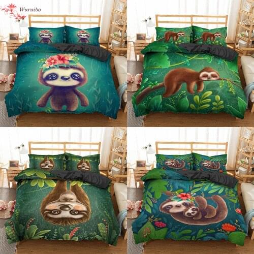 Homesky 3D Cartoon Bedding Set Lovely Sloth Queen King Size Bedding Set Children Duvet Cover Pillow Cases Home Textile Bed set