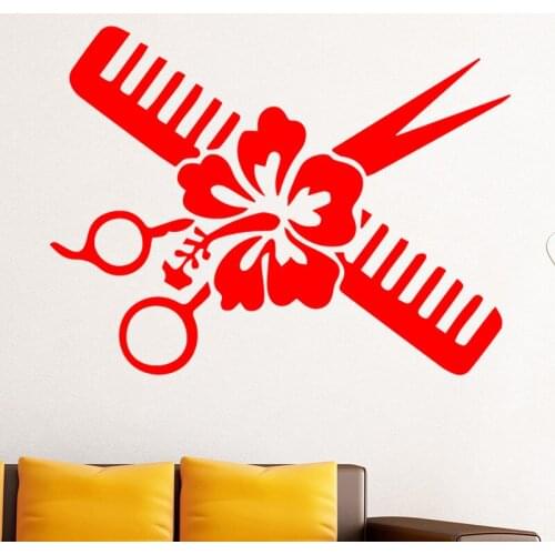 Creative Flower Scissor Comb Pattern Wall Sticker for Girls Bedroom Background Accessories Vinyl Removable Art Wall Stickers