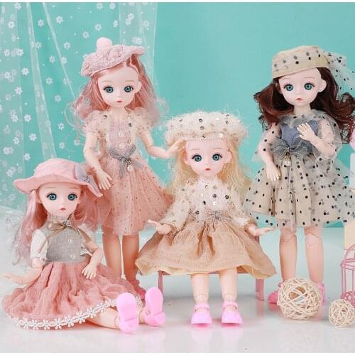 12 inches BJD Princess Doll with Crown Headgear 30cm Cute Baby Doll with Sweet Skirt Accessories Dress up Toys for Children Gift