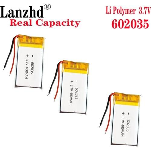 40pcs lithium polymer battery 602035 400mah for Bluetooth headset mini speaker smart watch LED toy Li-po rechargeable battery