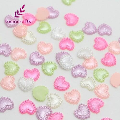 Lucia crafts 48pcs Pearls Heart Shape Garment DIY Scrapbook Flatback Beads Accessories F0313