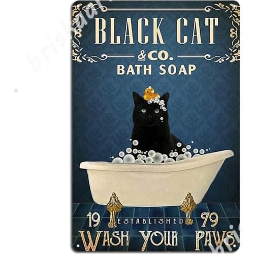 Cat Wash Your Paws Metal Signs Plaques Cinema Kitchen Wall Custom Tin sign Posters