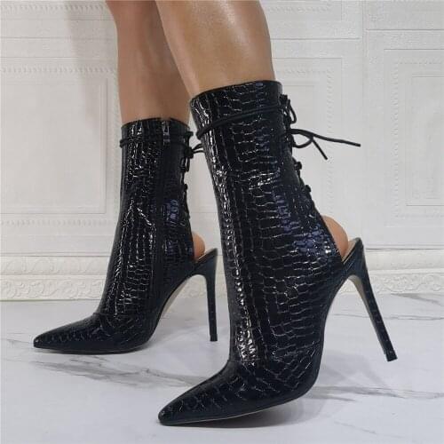MKKHOU Fashion Short Boots Womens New Temperament Black Snake Pattern Pointed Strapless Womens All-match High Heel Boots
