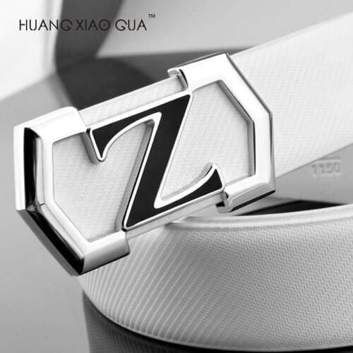 High Quality new fashion Z letter genuine leather off white belt men solid buckle casual personality smooth buckle student belt