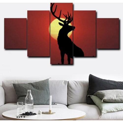Wall Art Canvas Painting Elk Deer Animal 5 Panel Posters and Prints Art Abstract Pictures for Living Room Modern Home Decoration