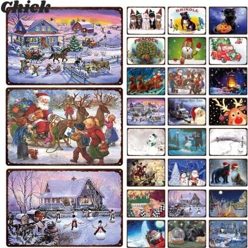 Customizable Holiday Celebration Retro Fade-Resistant Decoration Card Christmas Santa Claus Plaque Tin Painted Metal Tin Sign