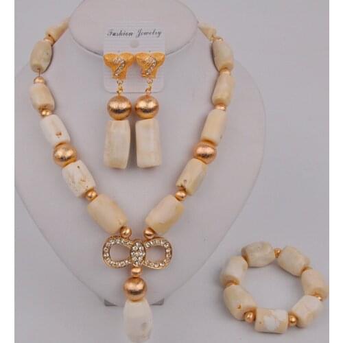 White Natural Coral Bead Necklace Nigeria Wedding Jewelry African Jewelry Ladies Wedding Dress Accessories Jewelry Set AU-204