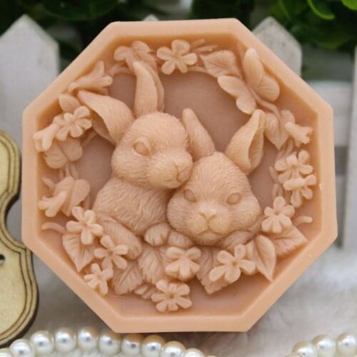 New Product!!1pcs Parent-child Rabbit (zx304) Silicone Handmade Soap Mold Crafts DIY Mould