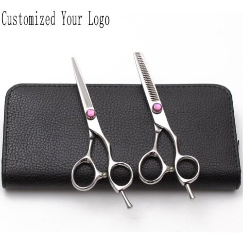 2Pcs 5" 5.5" 6" Customized Logo Hairdressing Scissors Z9014 JP 440C Cutting Scissors Thinning Shears Professional Hair Scissors