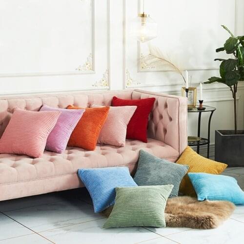Super Hot Corn Stripes Thick Corduroy Cushion Cover Multicolor Solid Velvet Soft Warm Pillow Cover Couch Decorative Pillowcase