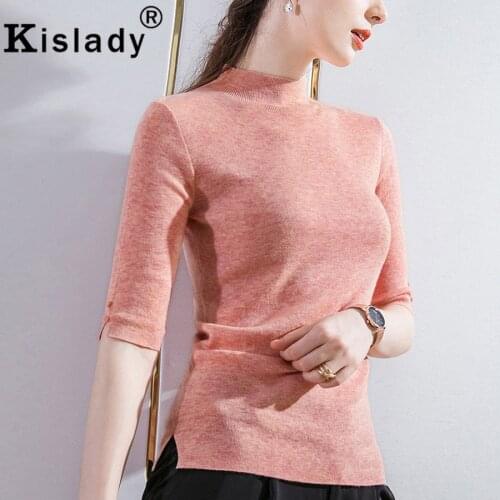 Autumn Elegant Sexy Tops Gothic Half Sleeve Knitted Women Shirt Turtleneck Patchwork Harajuku Solid Shirts Korean Slim Clothes