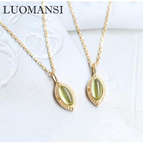 Luomansi 100%-S925 Sterling Silver Necklace Green Natural Peridot Vintage Necklace Woman Jewelry Wedding Party