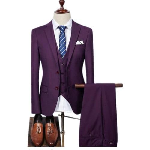 Jacket+Vest+Pants) high quality suits Men Slim Fit Suits mens Wedding Suits With Pants Business Mens Formal Wear male blazer
