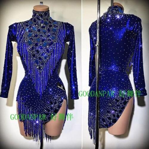 2020 new latin dance dress adult latin dance dress women latin dress rhinestone salsa dress ChaCha dance costume Shiny Fabric