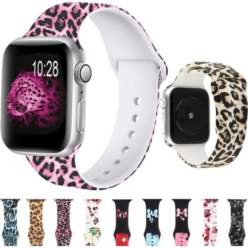 Silicone woman bracelet belt Leopard strap for Apple watch band 44mm 40mm 42mm 38mm iwatch series se 1 2 3 4 5 6 Accessories