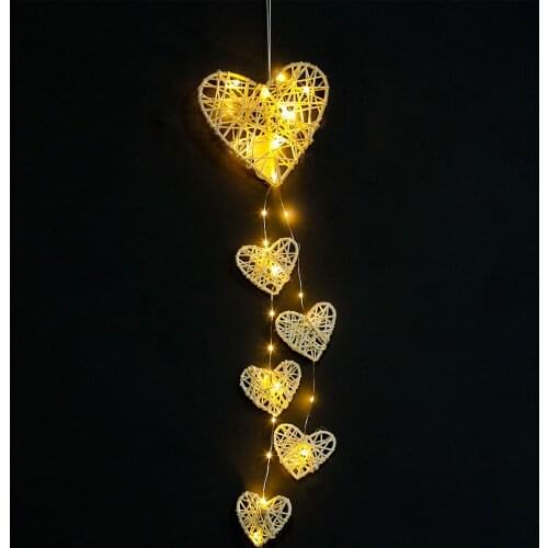 Rattan Heart-shaped Wall Light Valentines Love Dream Catcher Light Up Heart Wall Art Decoration For Hanging On Bed Frames