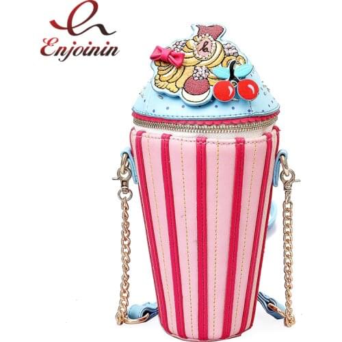 Cute Embroidered Applique Fashion Striped Ice Cream Design Ladies Shoulder Bag Handbag Crossbody Mini Messenger Bag Pouch Flap