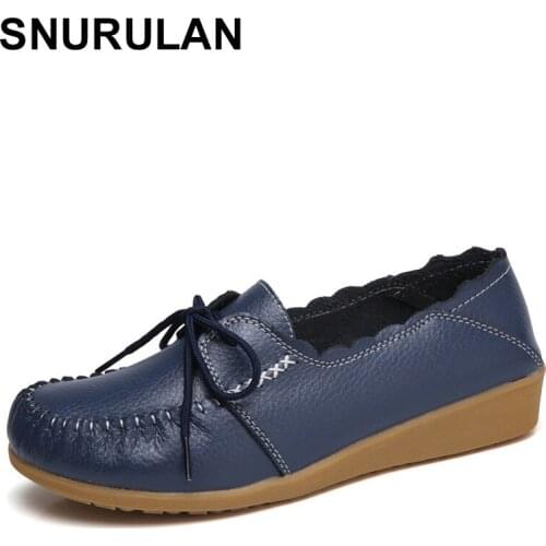 SNURULANSpring Women Loafer Shoes Women Genuine Leather Walking Shoes Woman Flat Oxford Shoes for WomenE084