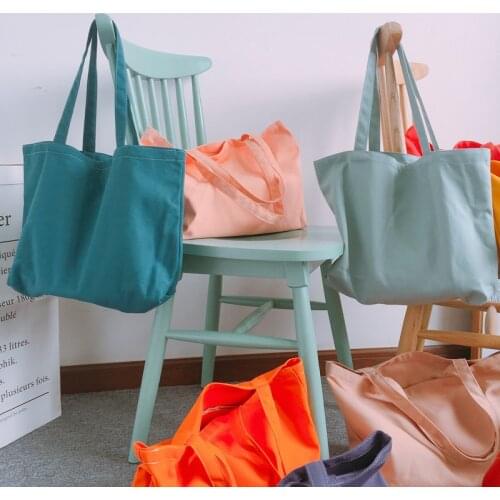 Canvas Shopping Bags Eco Reusable Foldable Shoulder Bag Large Handbag Fabric Cotton Tote Bag for Women Can Customized Logo