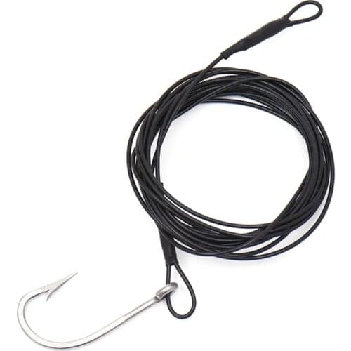 3 Metre 49 strands Nylon Coated Stainless Steel Wire Rope With 6/0 Stainless Steel Big Shark Hook For Sea Boat/Trolling Fishing