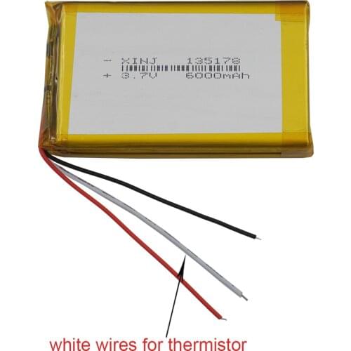 XINJ 3.7V 6000mAh Rechargeable 3 Wires Thermistor Polymer Li Battery 135178 For GPS MID Portable DVD Power Bank Tablet PC