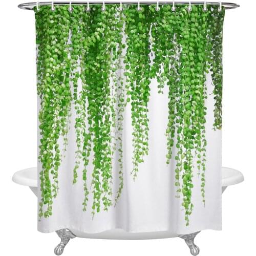 Plant Green Rattan Leaves Shower Curtains Bathroom Curtain Waterproof Polyester Frabic Bathroom Curtain with Hooks