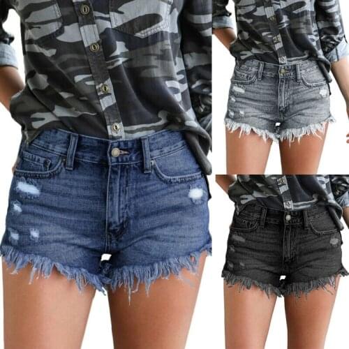 Women Denim High Waisted Shorts Ladies Ripped Stretchy Jeans Hotpants Size 10-16