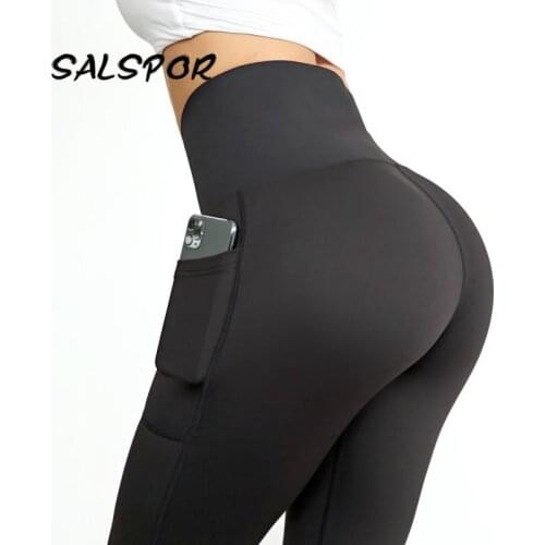 SALSPOR Workout Women Fitness Leggings with Pocket High Waist Butt Lifting Legging Puhs Up Sexy Black Activewear Athletic