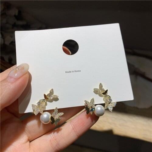 MENGJIQIAO New Korean Dliecate Micro Pave Zircon Cute Butterfly Drop Earrings For Women Ladies Boucle D'oreille Jewelry