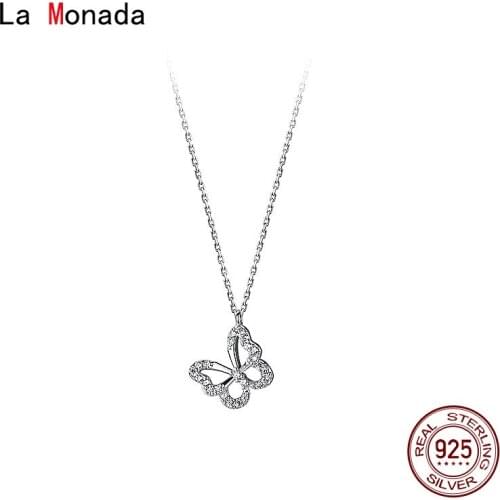 La Monada 41+5cm Silver Necklace For Women Fine Silver 925 Jewelry Fashion Butterfly Neck Pendants 925 Silver Chains Woman