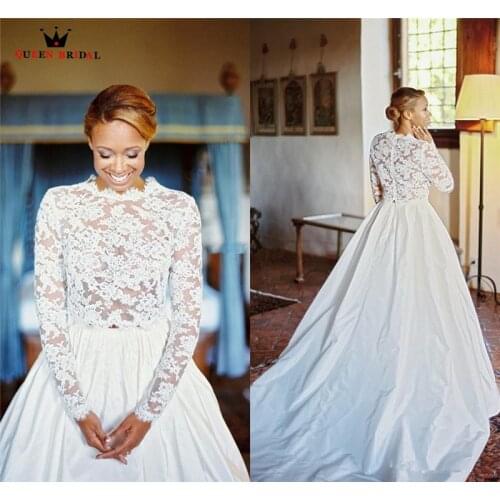 QUEEN BRIDAL 2021 Tulle Lace Beaded Long Sleeves Vintage Wedding Dress Vestidos De Novia Custom Made Bridal Gown HC26