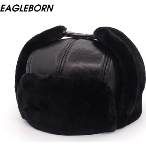 Genuine Leather Winter Bomber Hats Men Women Fur Thickened Ear Flaps Winter Hat Earflap Caps Russian Balaclava Bomber Hats