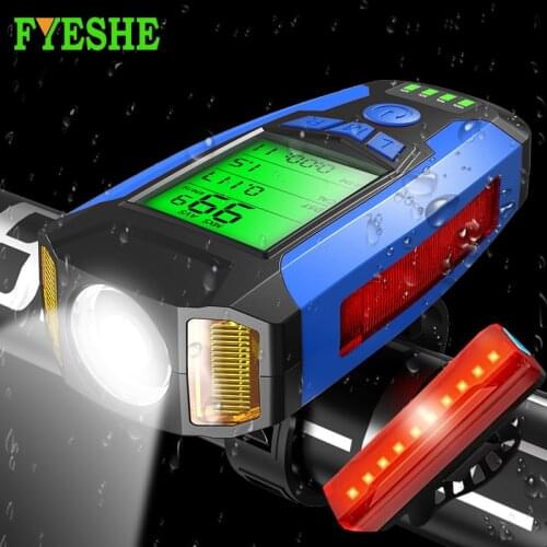 Multifunctional Bicycle Front Light with Speedometer T6 light Bicycle Odometer light Horn Alarm Warning Lamp Bike Accessories