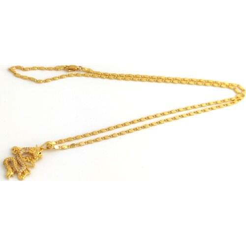 24 K Pendant Real Solid Yellow Fine Gold AUTHENTIC Finish CZ Jewel Dragon Detailed 3D Good Luck USA Dragon Flat chain Necklace