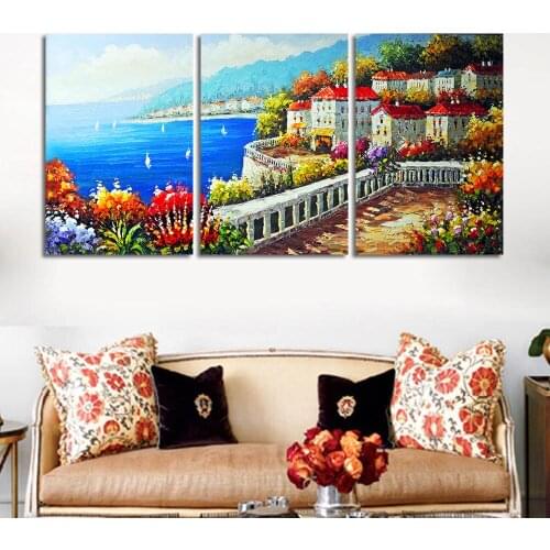 3 Panel Unframed Nordic Sea Landscape Painting Scenery Wall Art Oil Picture Print on Canvas Painting for Home Kitchen Decoration