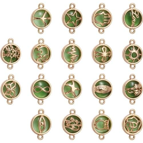 36pcs Light Gold Plated Flat Round Glass Links Connectors Flower Love Pattern Link Charms for DIY Bracelet Necklace Jewerly