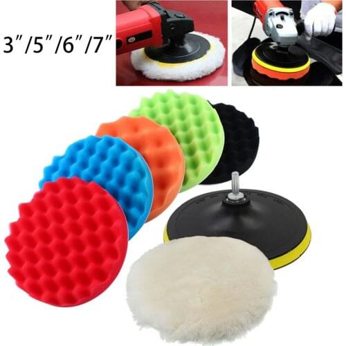 7PCS 3" 5" 6" 7" Car Buffing Pads Polishing for Drill Sponge Kit Waxing Foam Polisher