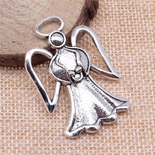 Free shipping 9pcs 45x29mm antique silver angel charms diy retro jewelry fit Earring keychain hair card pendant accessories