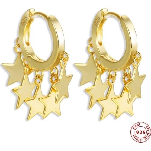 925 Sterling Silver Tassel Star Pendant Hoop Earrings for Women Luxury Charm Gold Huggie Earrings Tiny Hoops Fine Jewelry 2021