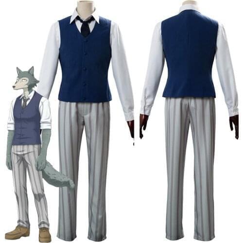 Anime BEASTARS Legoshi Cosplay Costumes Men White Shirt Blue Vest Tie Pants Cosplay Costumes Halloween Part Suit